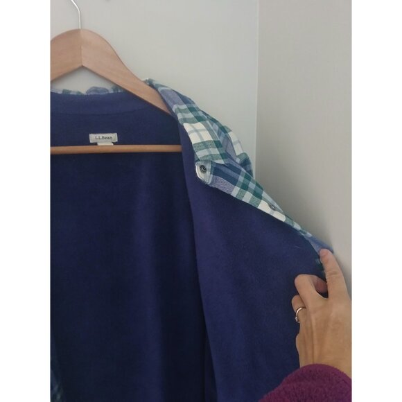 LL Bean Fleece-Lined Flannel Shirt Size Large Blue Shacket Snap-Front Plaid - Picture 7 of 11